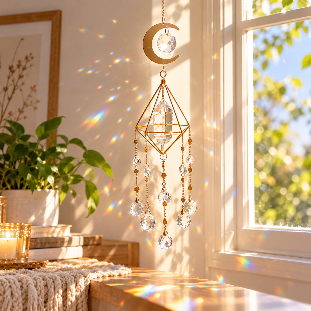 Crystal Moon Suncatcher Hanging Ornament