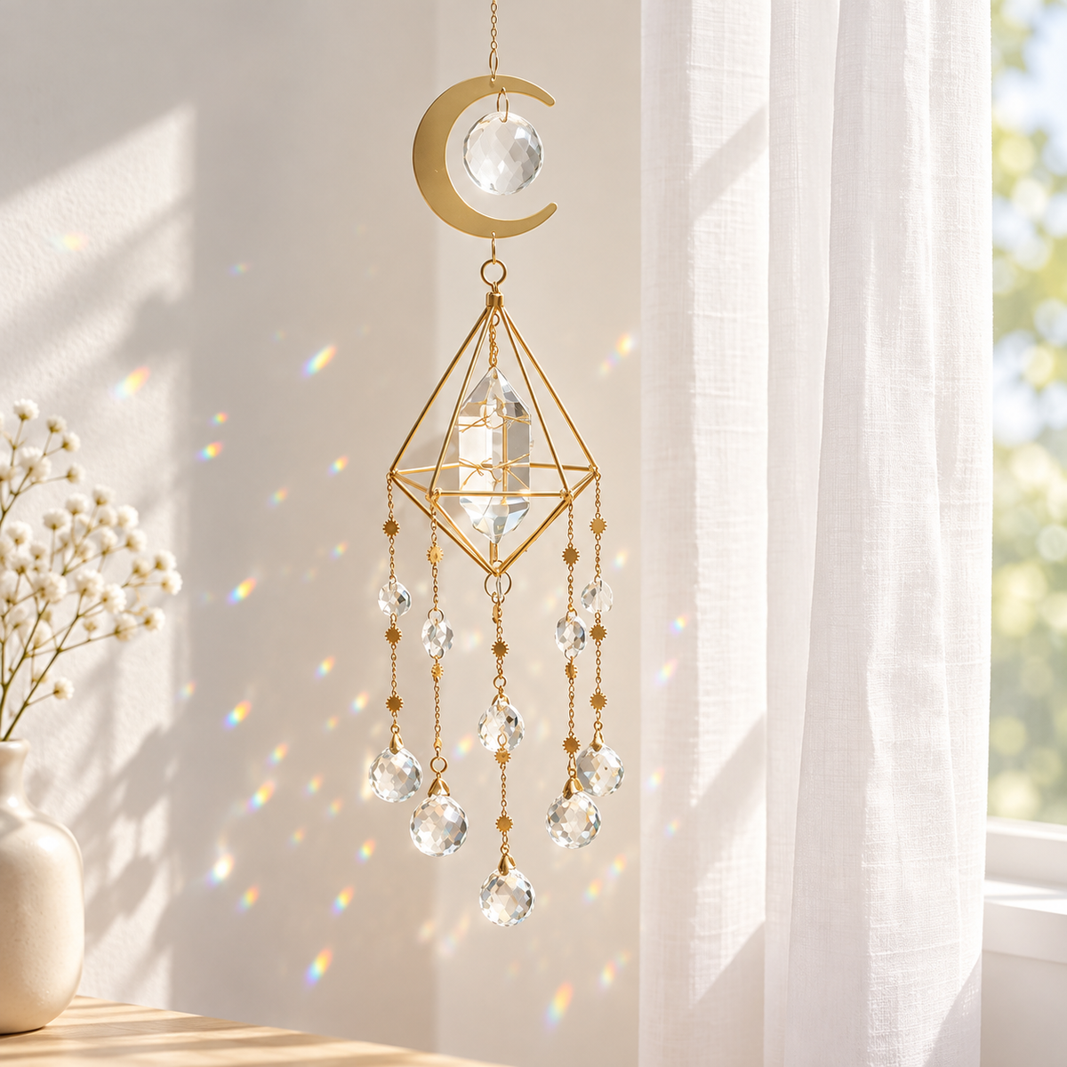 Crystal Moon Suncatcher Hanging Ornament